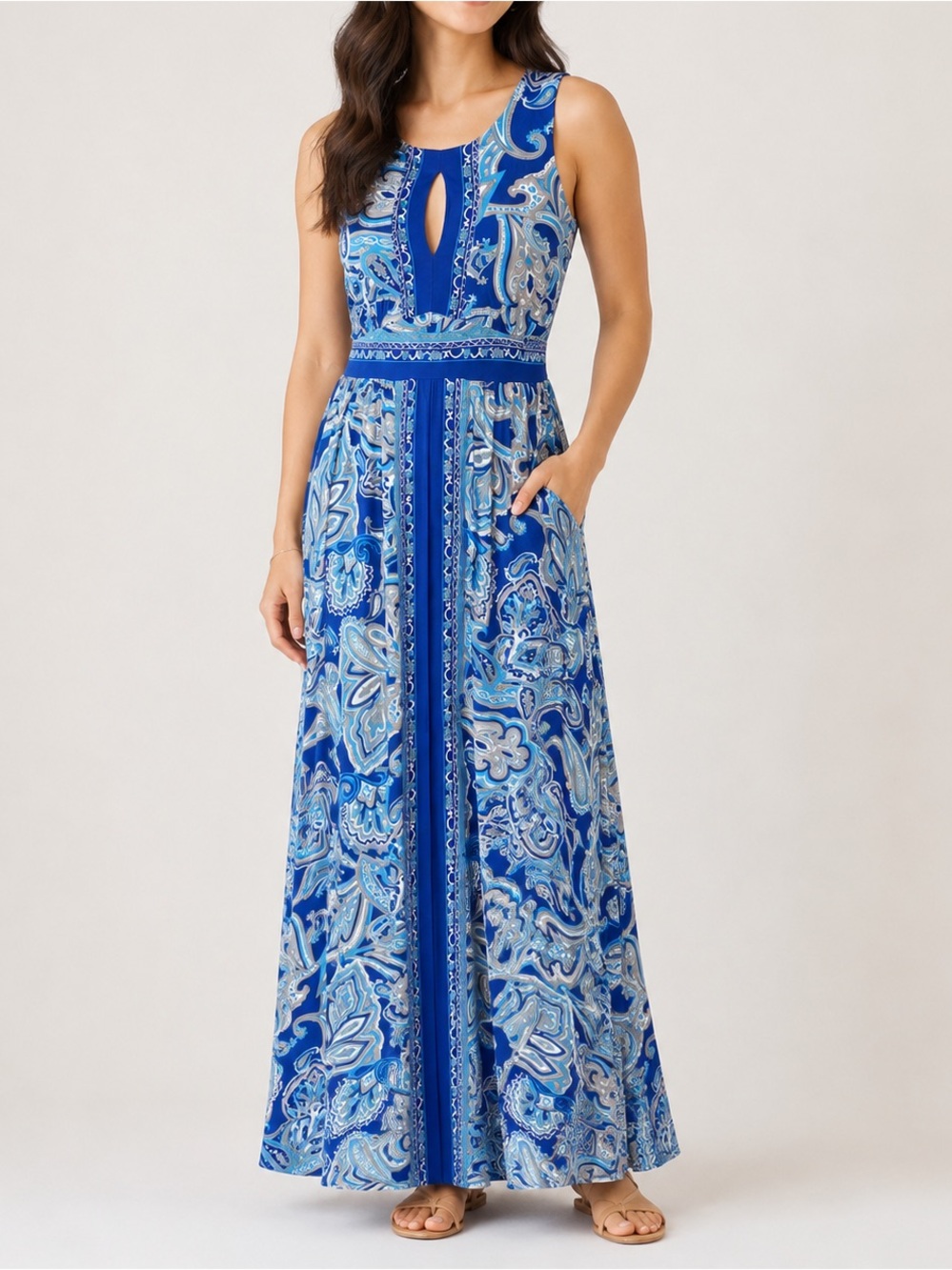 INC International Concepts Blue Paisley Maxi Dress Size Medium